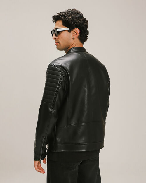 Chamarra Negra Biker Efecto Piel
